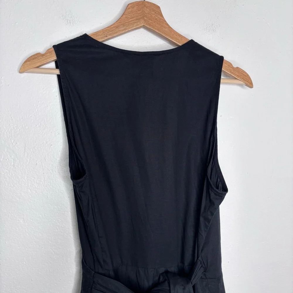 Sandro Black V-Neck Pleated Midi Dress Sleeveless Size 12 - Picture 10 of 10